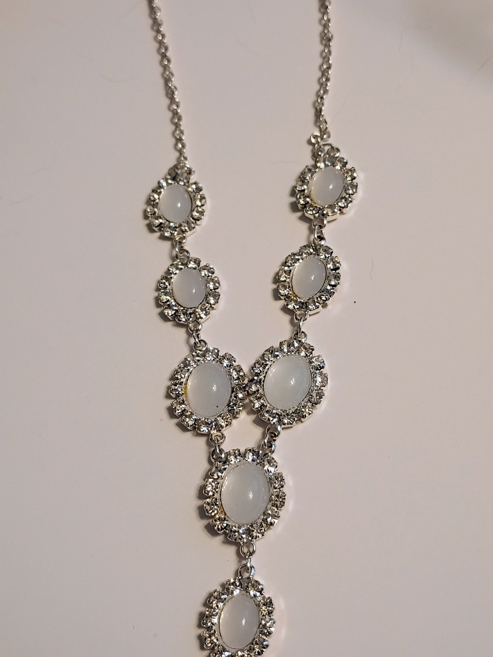 Elegant White Stone Silver-Tone Pendant Necklace